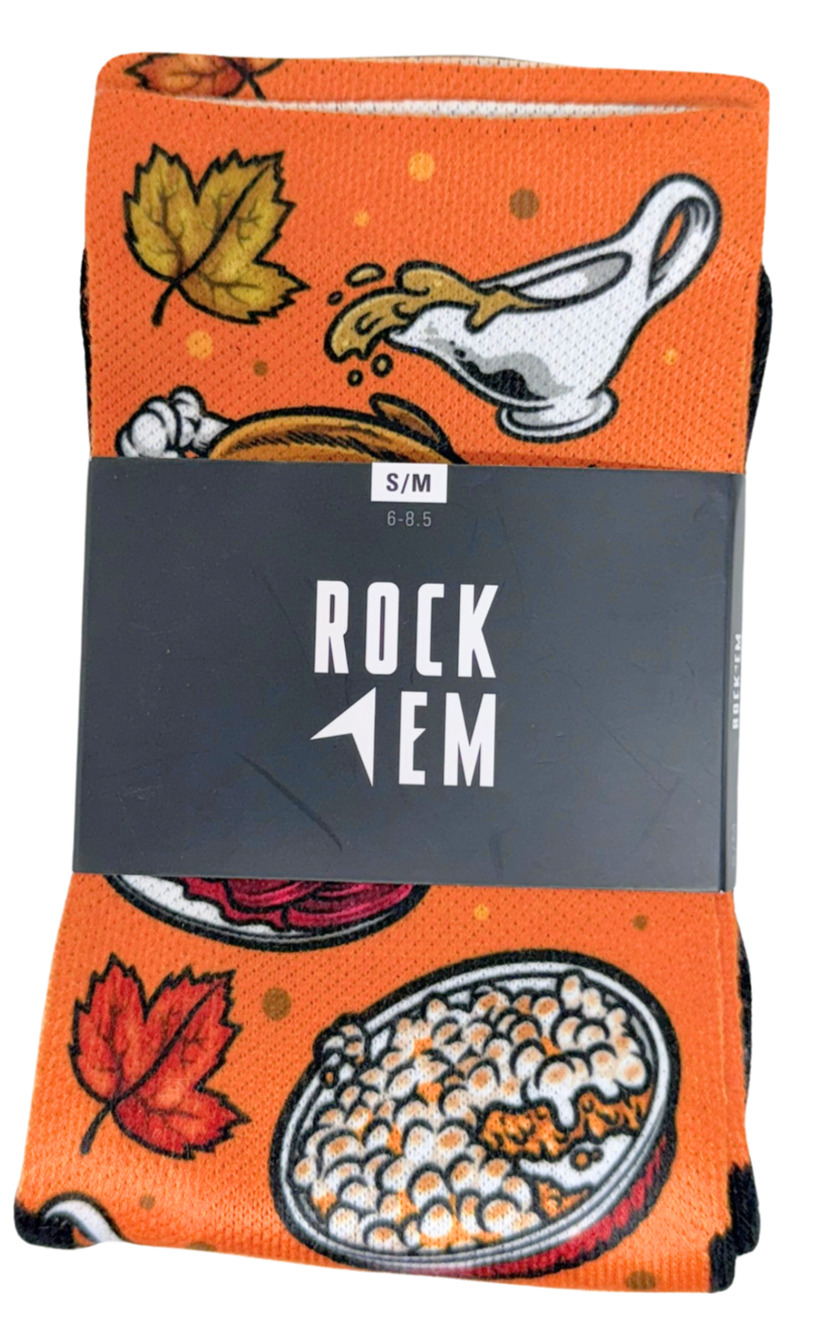 Rock ’Em Socks M 6–8.5 W 7.5-10 Thanksgiving Dinner Turkey Trot Orange Crew New